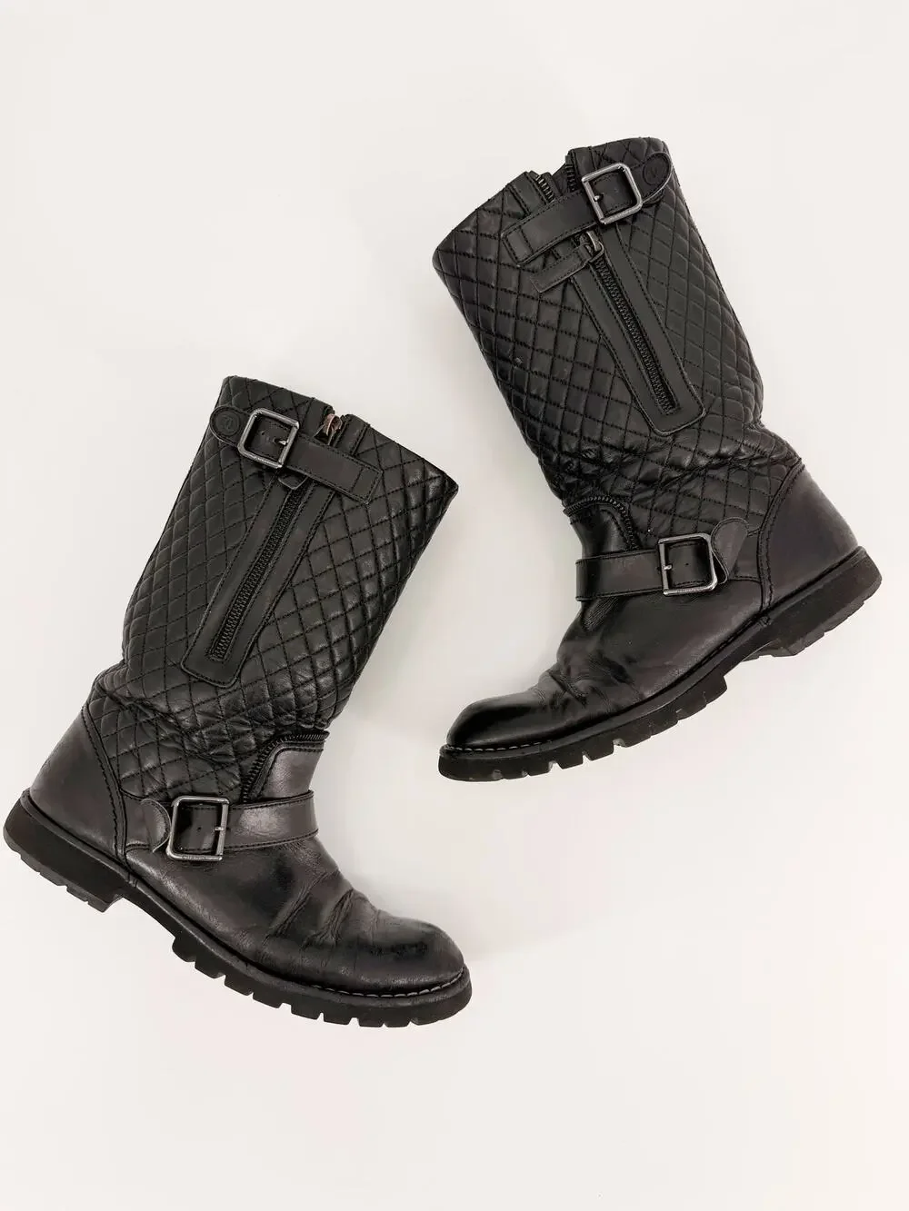Chanel Black Quilted Calfskin Leather Motorcycle Biker Boots Size 40 EU 9.5 10